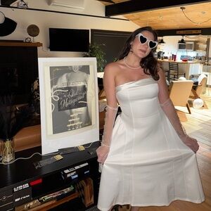 Strapless midi Length White Dress